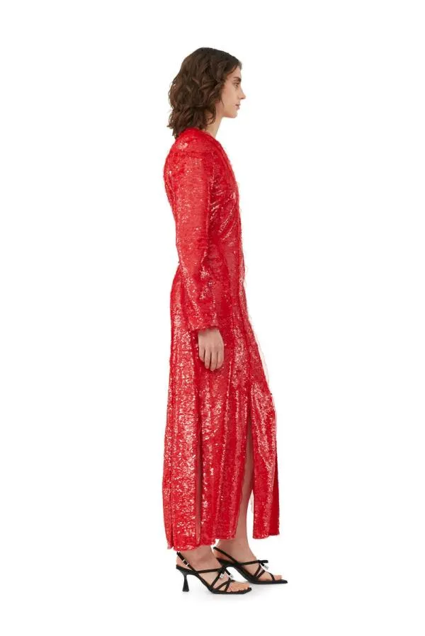 Clothing GANNI Dresses Red Sequins Maxi Dress Fiery Red Clothing GANNI Dresses Red Sequins Maxi Dress Fiery Red