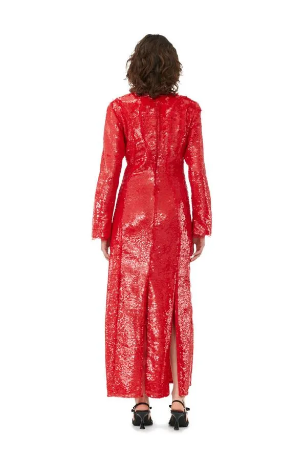 Clothing GANNI Dresses Red Sequins Maxi Dress Fiery Red Clothing GANNI Dresses Red Sequins Maxi Dress Fiery Red