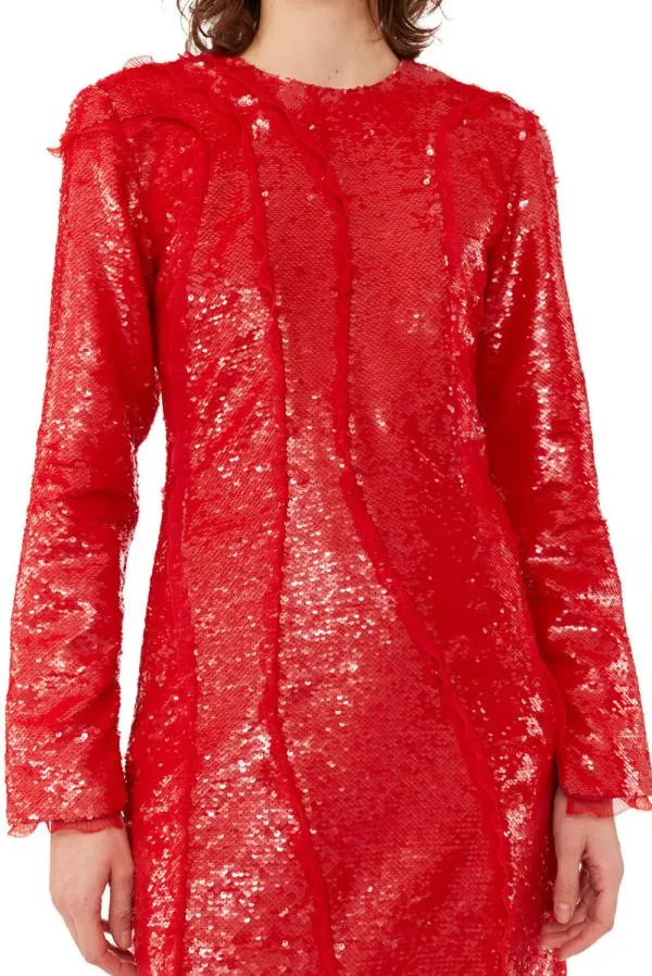 Clothing GANNI Dresses Red Sequins Maxi Dress Fiery Red Clothing GANNI Dresses Red Sequins Maxi Dress Fiery Red