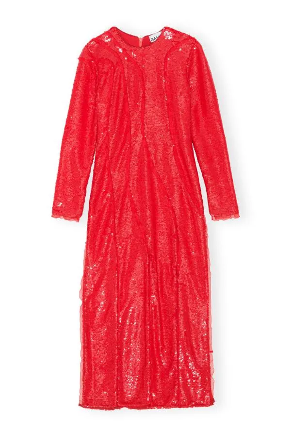 Clothing GANNI Dresses Red Sequins Maxi Dress Fiery Red Clothing GANNI Dresses Red Sequins Maxi Dress Fiery Red