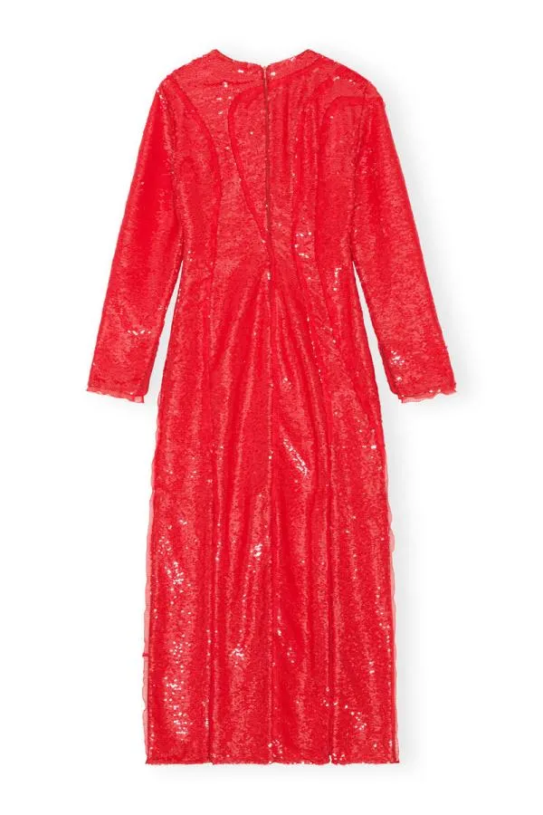 Clothing GANNI Dresses Red Sequins Maxi Dress Fiery Red Clothing GANNI Dresses Red Sequins Maxi Dress Fiery Red