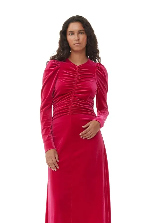 Clothing GANNI Dresses Red Velvet Jersey Gathered Long Dress Love Potion Clothing GANNI Dresses Red Velvet Jersey Gathered Long Dress Love Potion