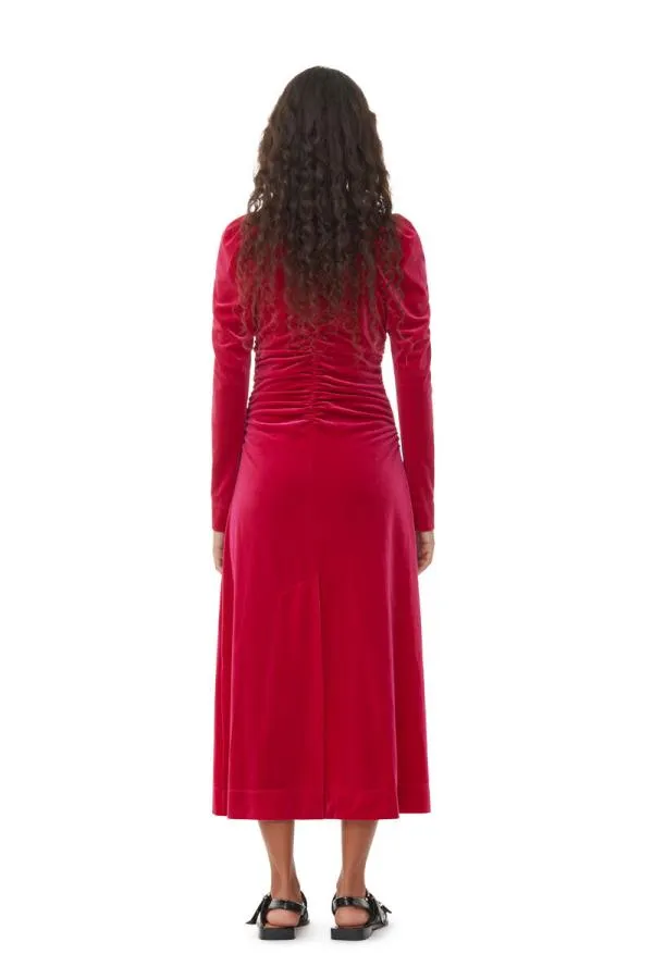 Clothing GANNI Dresses Red Velvet Jersey Gathered Long Dress Love Potion Clothing GANNI Dresses Red Velvet Jersey Gathered Long Dress Love Potion