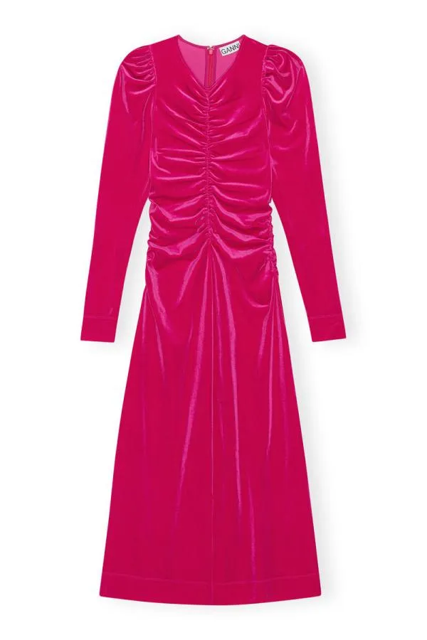 Clothing GANNI Dresses Red Velvet Jersey Gathered Long Dress Love Potion Clothing GANNI Dresses Red Velvet Jersey Gathered Long Dress Love Potion