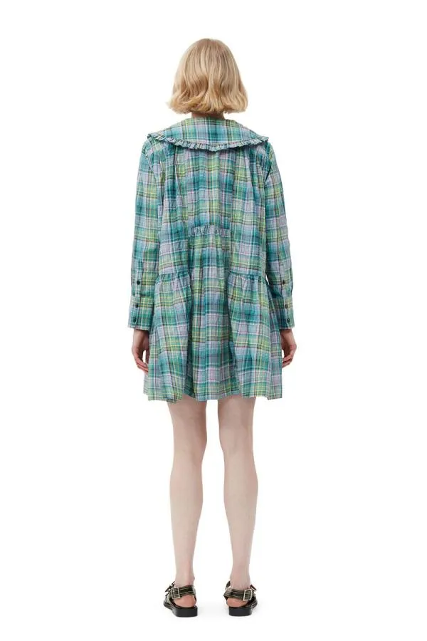 Clothing GANNI Dresses Seersucker Check Wide Shirt Dress Lagoon Clothing GANNI Dresses Seersucker Check Wide Shirt Dress Lagoon