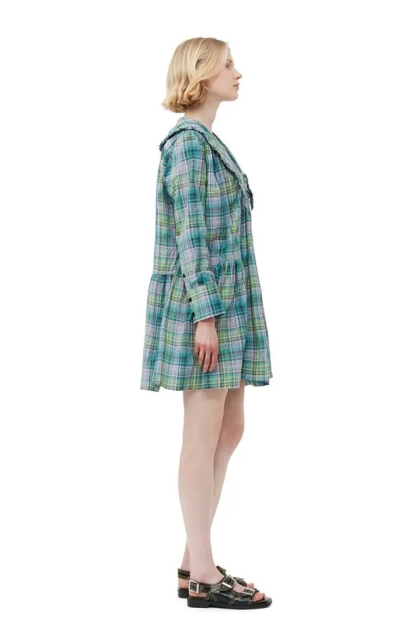 Clothing GANNI Dresses Seersucker Check Wide Shirt Dress Lagoon Clothing GANNI Dresses Seersucker Check Wide Shirt Dress Lagoon