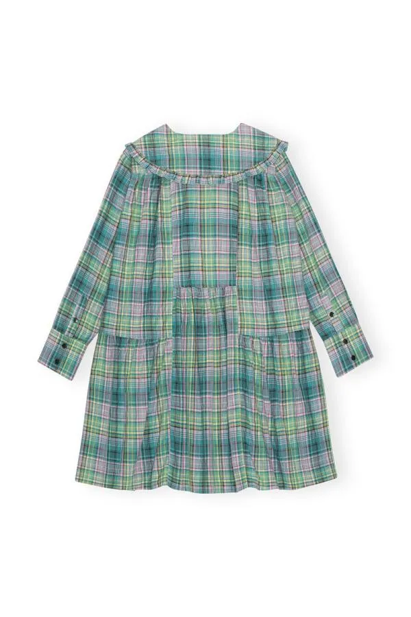 Clothing GANNI Dresses Seersucker Check Wide Shirt Dress Lagoon Clothing GANNI Dresses Seersucker Check Wide Shirt Dress Lagoon