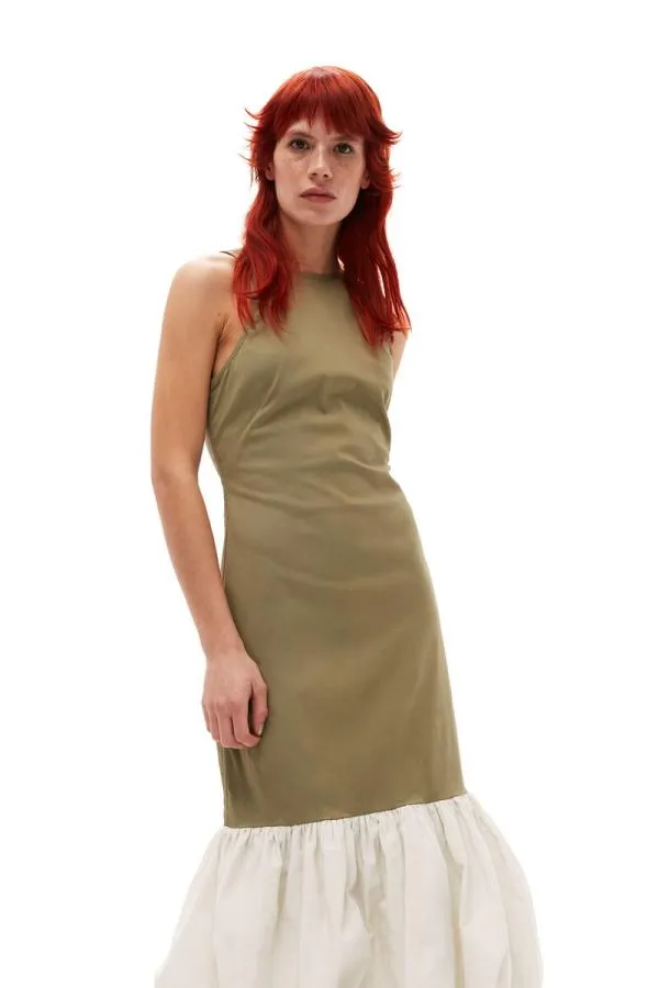 Clothing GANNI Dresses Taffeta Mix Open Back Dress Aloe Clothing GANNI Dresses Taffeta Mix Open Back Dress Aloe