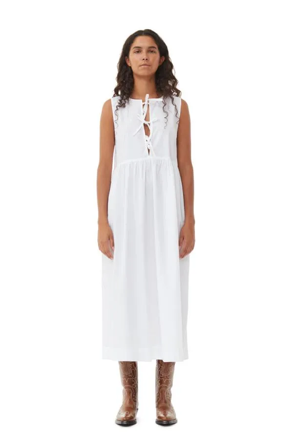 Clothing GANNI Dresses White Cotton Poplin Midi Dress Bright White