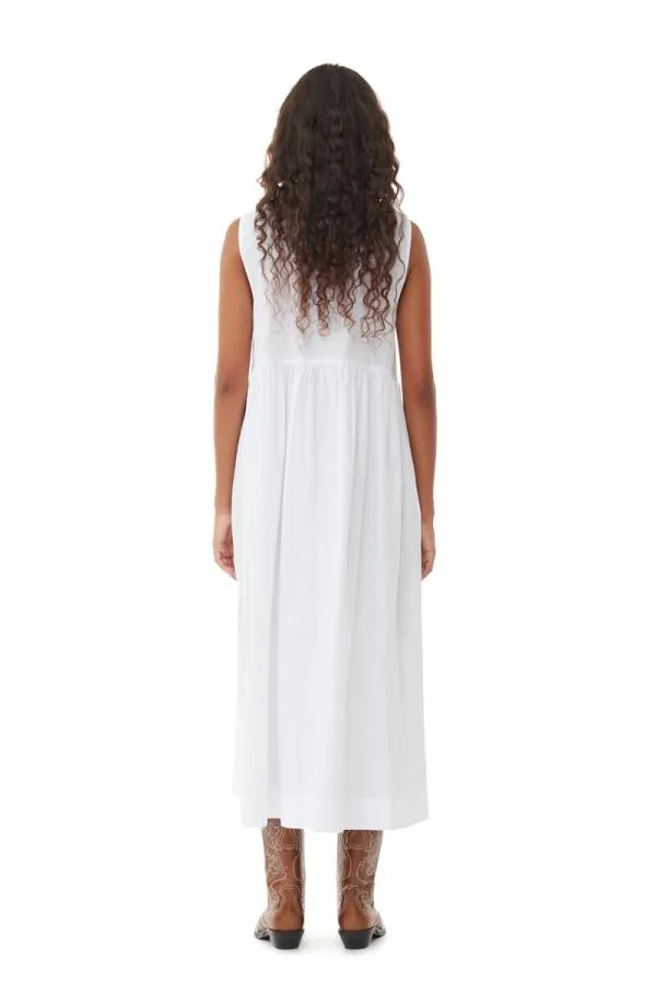 Clothing GANNI Dresses White Cotton Poplin Midi Dress Bright White Clothing GANNI Dresses White Cotton Poplin Midi Dress Bright White