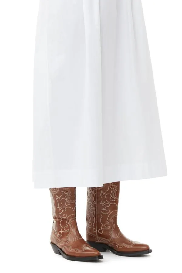 Clothing GANNI Dresses White Cotton Poplin Midi Dress Bright White Clothing GANNI Dresses White Cotton Poplin Midi Dress Bright White