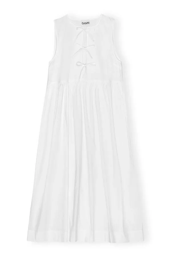 Clothing GANNI Dresses White Cotton Poplin Midi Dress Bright White Clothing GANNI Dresses White Cotton Poplin Midi Dress Bright White
