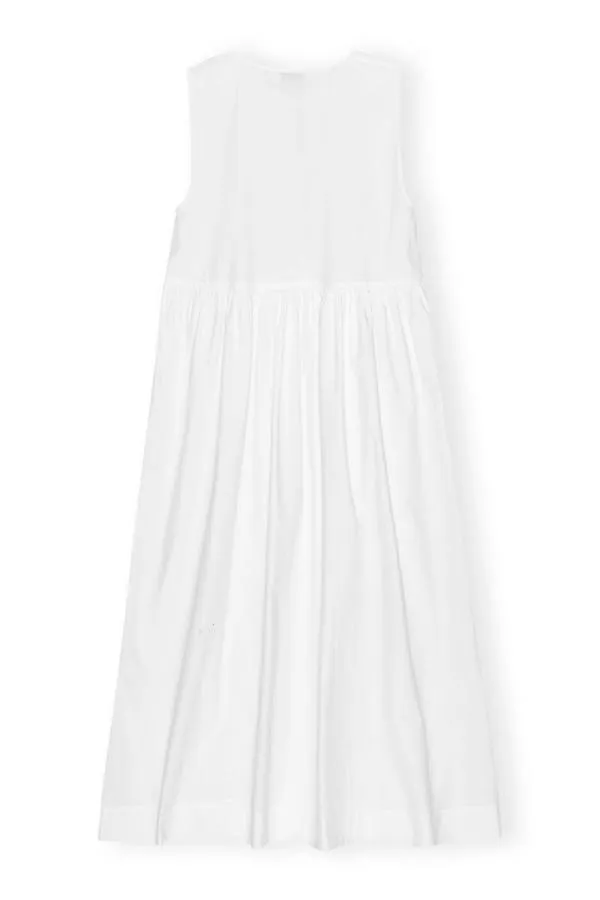 Clothing GANNI Dresses White Cotton Poplin Midi Dress Bright White Clothing GANNI Dresses White Cotton Poplin Midi Dress Bright White