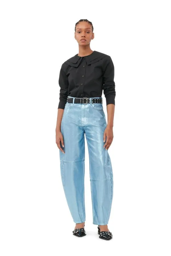 Clothing GANNI Extended Sizes Black Cotton Poplin DoubleCollar Shirt Black