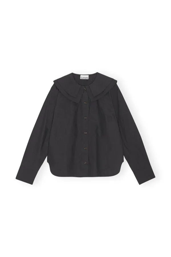 Clothing GANNI Extended Sizes Black Cotton Poplin DoubleCollar Shirt Black Clothing GANNI Extended Sizes Black Cotton Poplin DoubleCollar Shirt Black