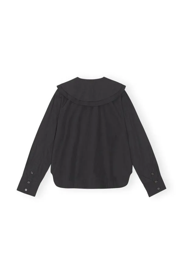 Clothing GANNI Extended Sizes Black Cotton Poplin DoubleCollar Shirt Black Clothing GANNI Extended Sizes Black Cotton Poplin DoubleCollar Shirt Black
