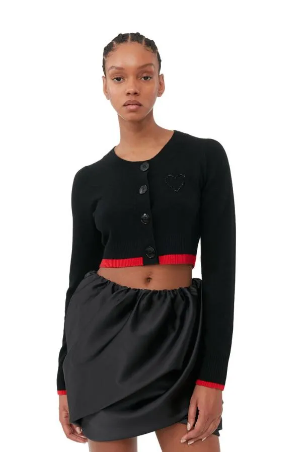 Clothing GANNI Extended Sizes Black Oneck Cropped Cardigan Black