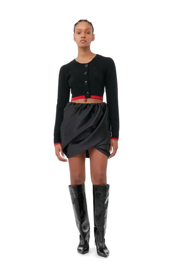 Clothing GANNI Extended Sizes Black Oneck Cropped Cardigan Black Clothing GANNI Extended Sizes Black Oneck Cropped Cardigan Black