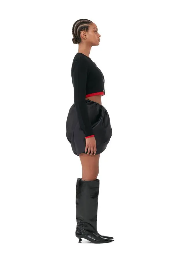 Clothing GANNI Extended Sizes Black Oneck Cropped Cardigan Black Clothing GANNI Extended Sizes Black Oneck Cropped Cardigan Black