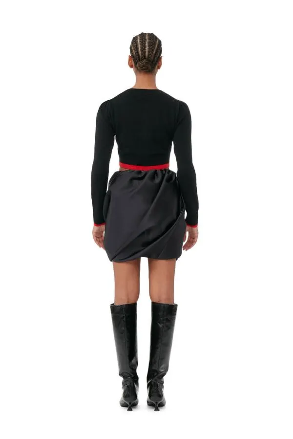 Clothing GANNI Extended Sizes Black Oneck Cropped Cardigan Black Clothing GANNI Extended Sizes Black Oneck Cropped Cardigan Black