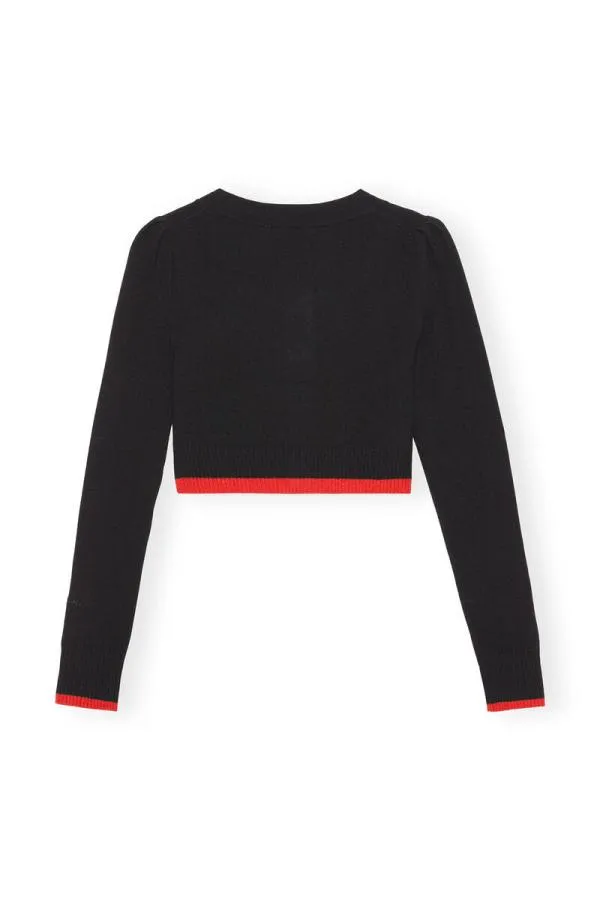 Clothing GANNI Extended Sizes Black Oneck Cropped Cardigan Black Clothing GANNI Extended Sizes Black Oneck Cropped Cardigan Black