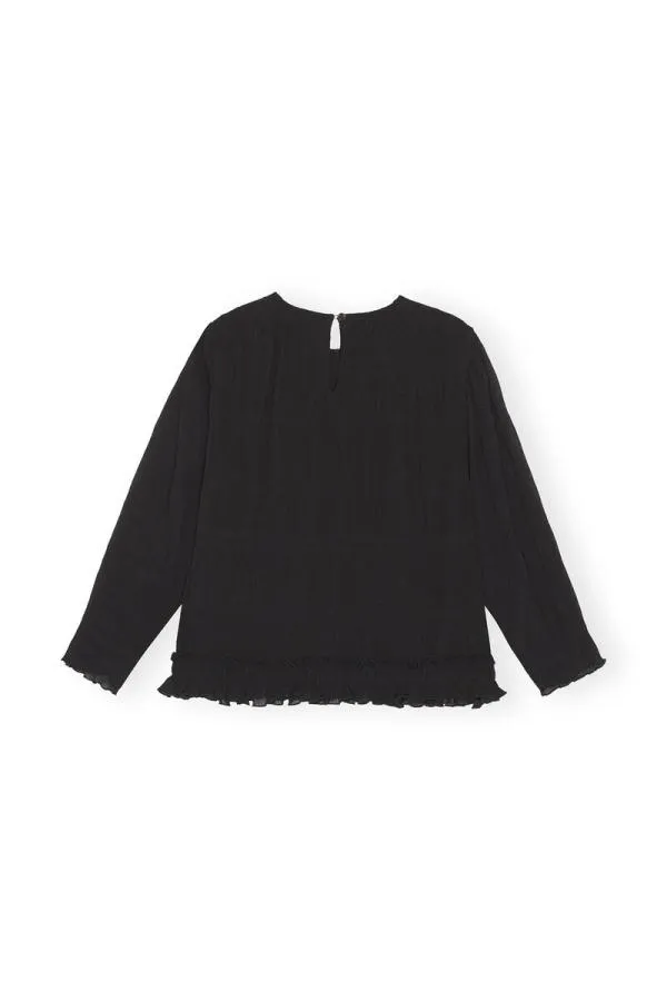 Clothing GANNI Extended Sizes Black Pleated Georgette Scarf Blouse Black Clothing GANNI Extended Sizes Black Pleated Georgette Scarf Blouse Black