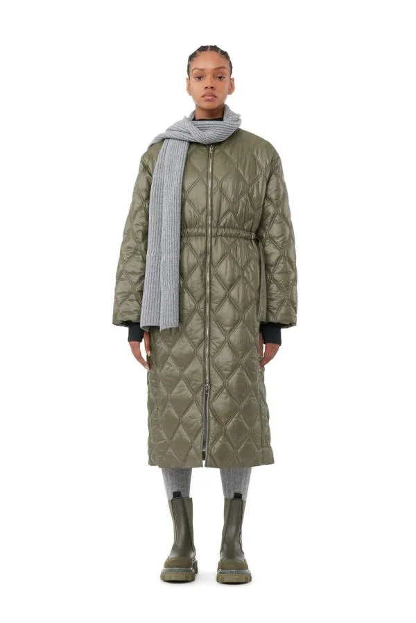 Clothing GANNI Extended Sizes Green Shiny Quilt Long Coat Kalamata