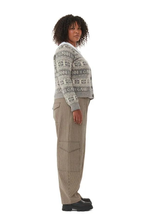 Clothing GANNI Extended Sizes Grey Logo Wool Mix Cardigan Frost Gray Clothing GANNI Extended Sizes Grey Logo Wool Mix Cardigan Frost Gray