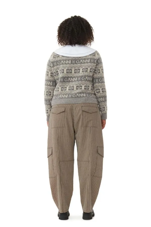Clothing GANNI Extended Sizes Grey Logo Wool Mix Cardigan Frost Gray Clothing GANNI Extended Sizes Grey Logo Wool Mix Cardigan Frost Gray