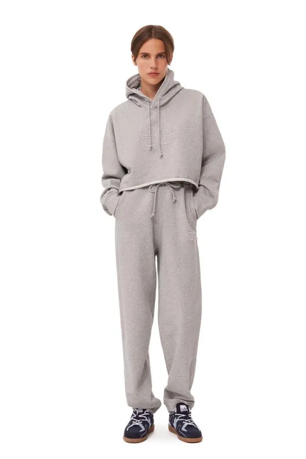 Clothing GANNI Extended Sizes Grey Oversized Isoli Cropped Hoodie Paloma Melange Clothing GANNI Extended Sizes Grey Oversized Isoli Cropped Hoodie Paloma Melange