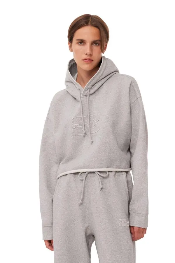 Clothing GANNI Extended Sizes Grey Oversized Isoli Cropped Hoodie Paloma Melange
