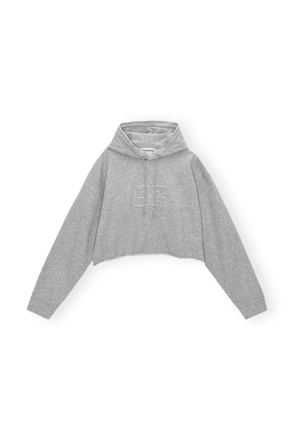 Clothing GANNI Extended Sizes Grey Oversized Isoli Cropped Hoodie Paloma Melange