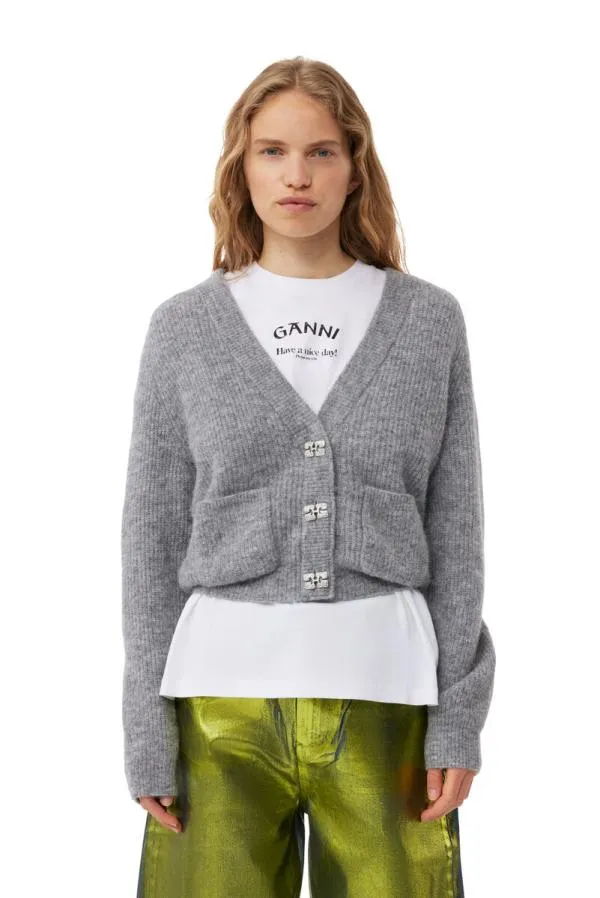 Clothing GANNI Extended Sizes Grey Soft Wool Cardigan Paloma Melange