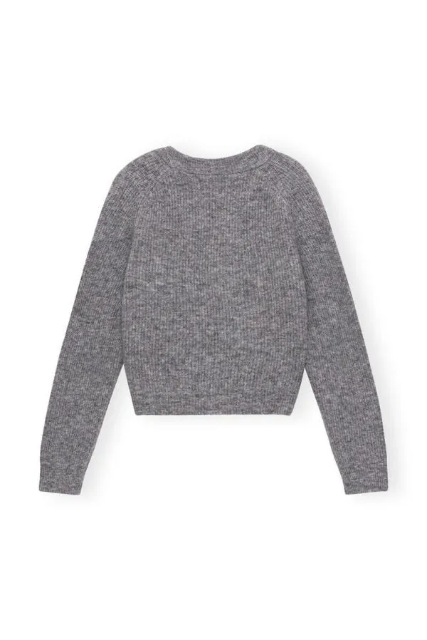 Clothing GANNI Extended Sizes Grey Soft Wool Cardigan Paloma Melange Clothing GANNI Extended Sizes Grey Soft Wool Cardigan Paloma Melange