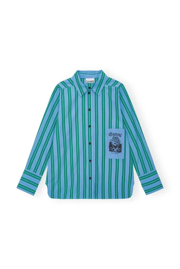 Clothing GANNI Extended Sizes Recut Striped Cotton Shirt Silver Lake Blue