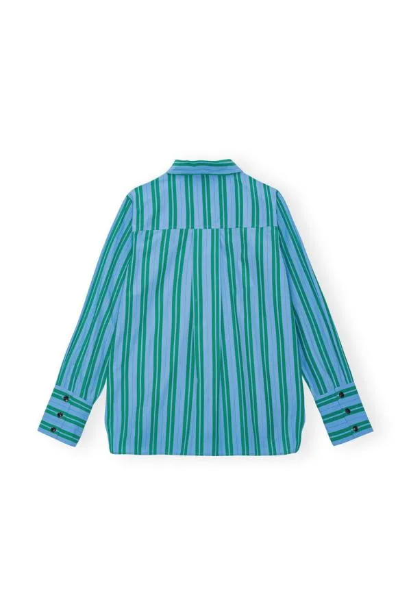 Clothing GANNI Extended Sizes Recut Striped Cotton Shirt Silver Lake Blue