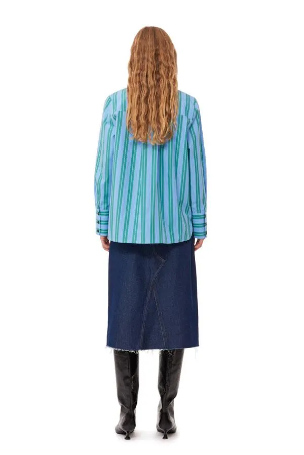 Clothing GANNI Extended Sizes Recut Striped Cotton Shirt Silver Lake Blue