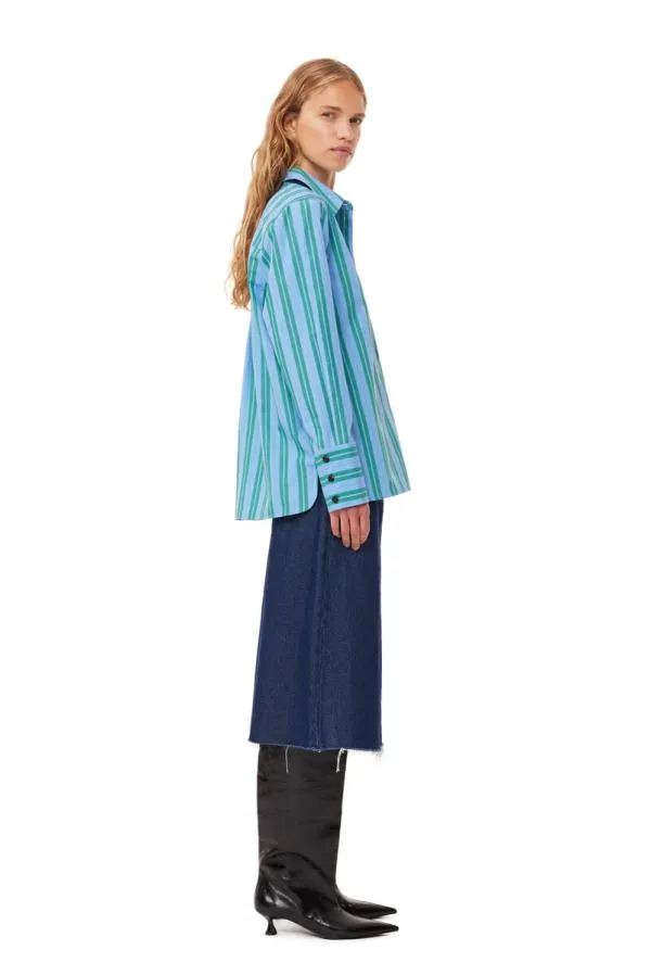 Clothing GANNI Extended Sizes Recut Striped Cotton Shirt Silver Lake Blue