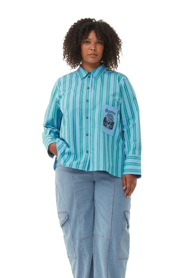 Clothing GANNI Extended Sizes Recut Striped Cotton Shirt Silver Lake Blue