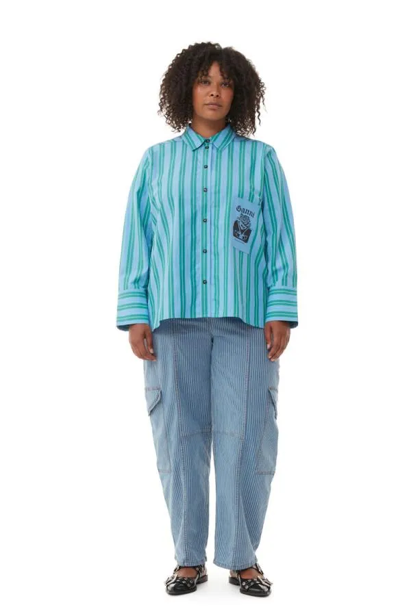 Clothing GANNI Extended Sizes Recut Striped Cotton Shirt Silver Lake Blue