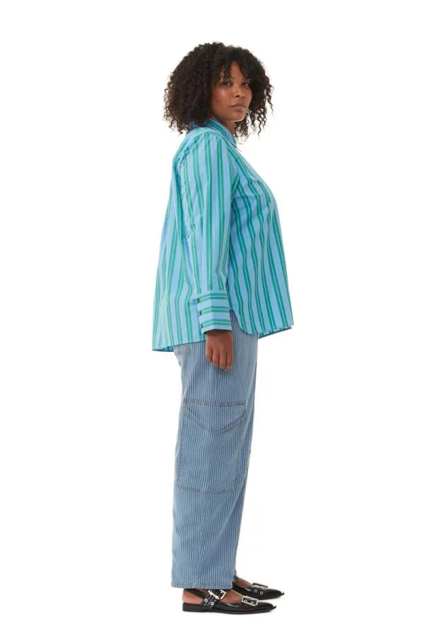 Clothing GANNI Extended Sizes Recut Striped Cotton Shirt Silver Lake Blue