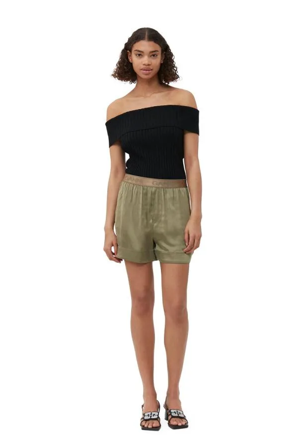 Clothing GANNI Extended Sizes Washed Satin Shorts Aloe