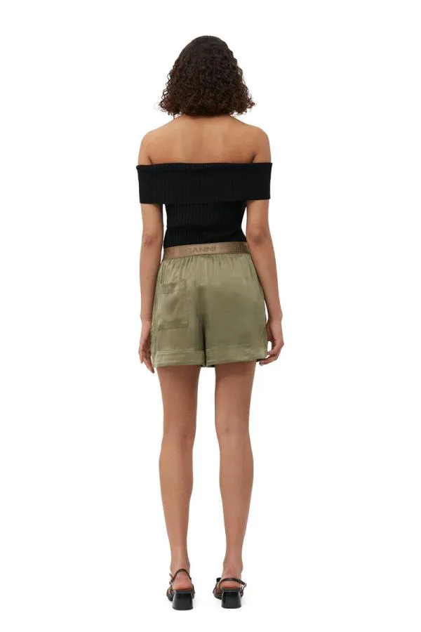 Clothing GANNI Extended Sizes Washed Satin Shorts Aloe Clothing GANNI Extended Sizes Washed Satin Shorts Aloe
