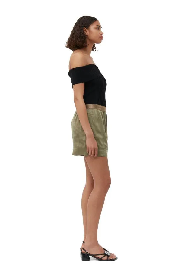 Clothing GANNI Extended Sizes Washed Satin Shorts Aloe Clothing GANNI Extended Sizes Washed Satin Shorts Aloe
