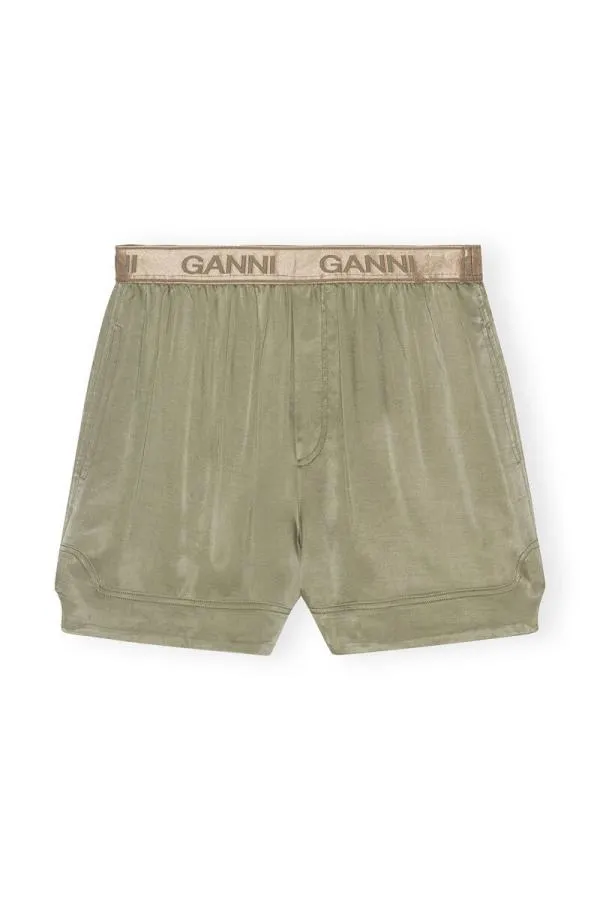 Clothing GANNI Extended Sizes Washed Satin Shorts Aloe Clothing GANNI Extended Sizes Washed Satin Shorts Aloe