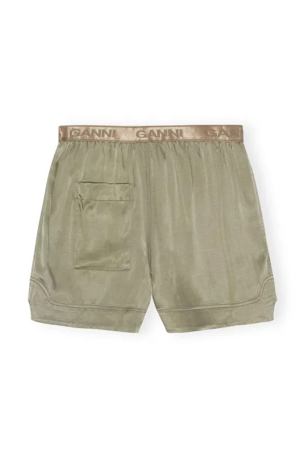 Clothing GANNI Extended Sizes Washed Satin Shorts Aloe Clothing GANNI Extended Sizes Washed Satin Shorts Aloe