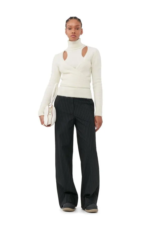 Clothing GANNI Extended Sizes White Brushed Alpaca Wrap Blouse Egret Clothing GANNI Extended Sizes White Brushed Alpaca Wrap Blouse Egret