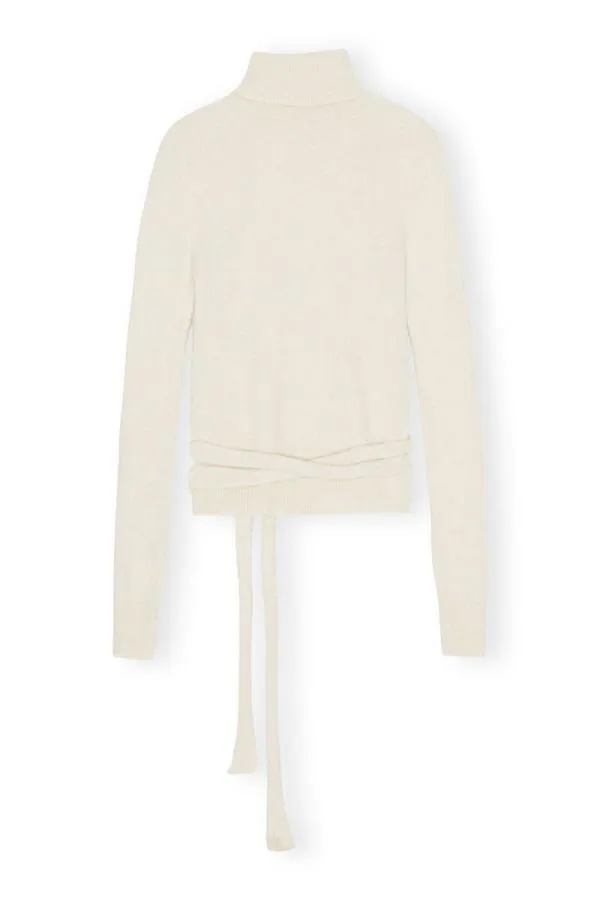 Clothing GANNI Extended Sizes White Brushed Alpaca Wrap Blouse Egret Clothing GANNI Extended Sizes White Brushed Alpaca Wrap Blouse Egret