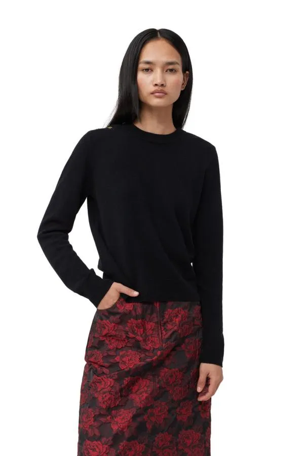 Clothing GANNI Knitwear Black Cashmere Mix ONeck Pullover Black