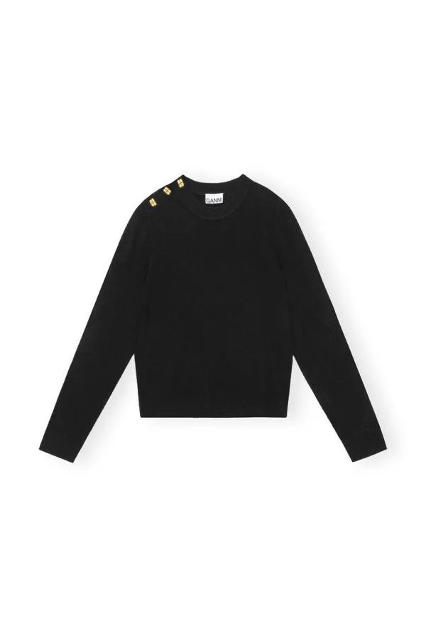 Clothing GANNI Knitwear Black Cashmere Mix ONeck Pullover Black Clothing GANNI Knitwear Black Cashmere Mix ONeck Pullover Black